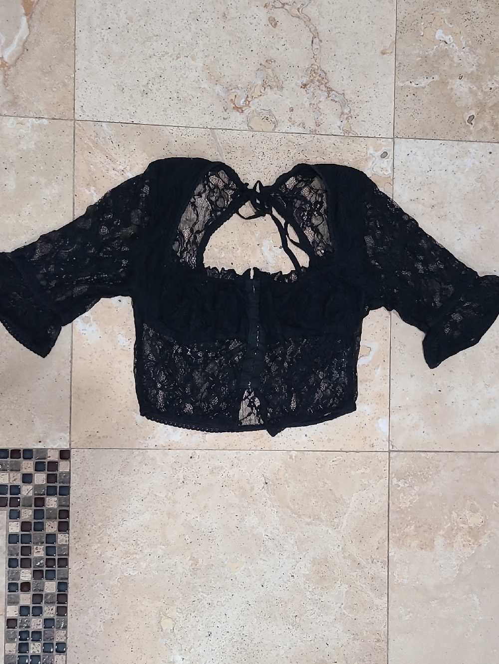 Urban Outfitters Black Lace Tie-Back Crop Blouse